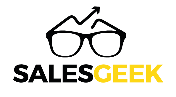 Image of a pair of glasses with the word SalesGeek in black and yellow text underneath
